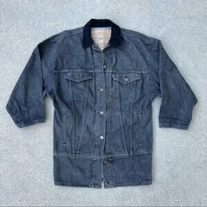 Vintage 80s Levi’s long chore trucker denim jean jacket charcoal SMALL